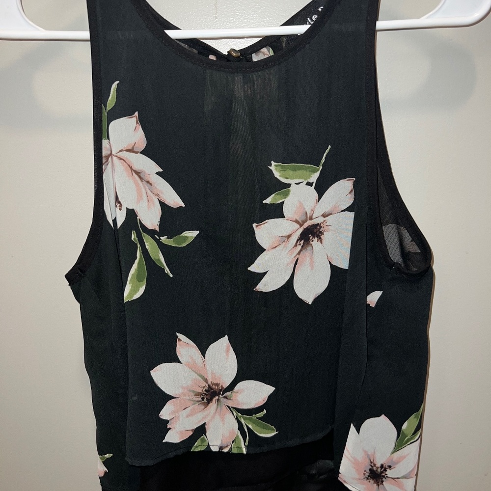 Floral sheer tank top with back cut out